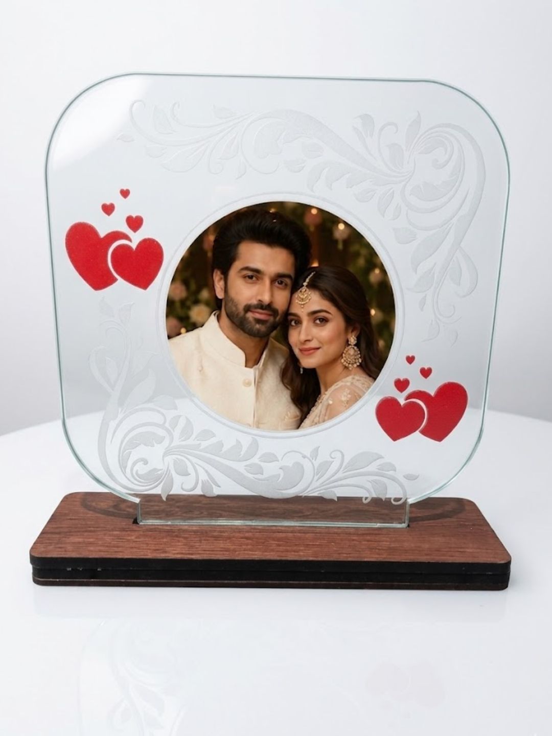Custom Engraved Couple's Photo Plaque | Elegant Wood & Glass Keepsake