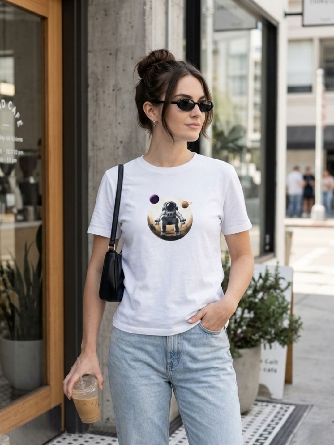 Astronaut Moon Graphic Tee – White