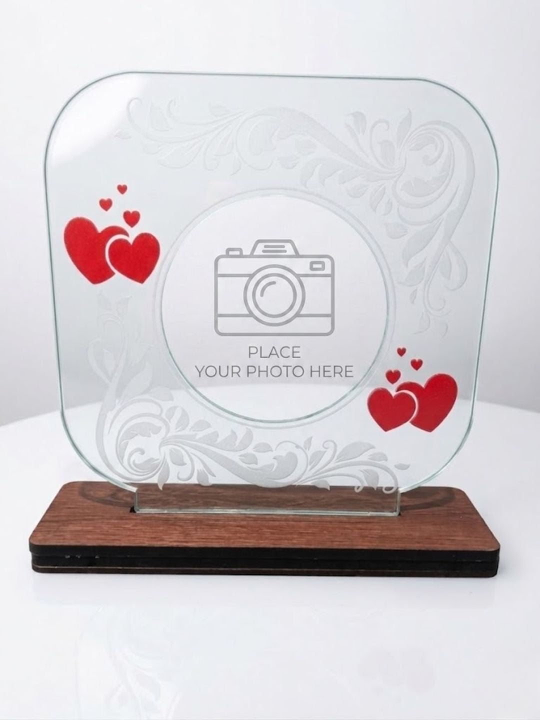 Custom Engraved Couple's Photo Plaque | Elegant Wood & Glass Keepsake