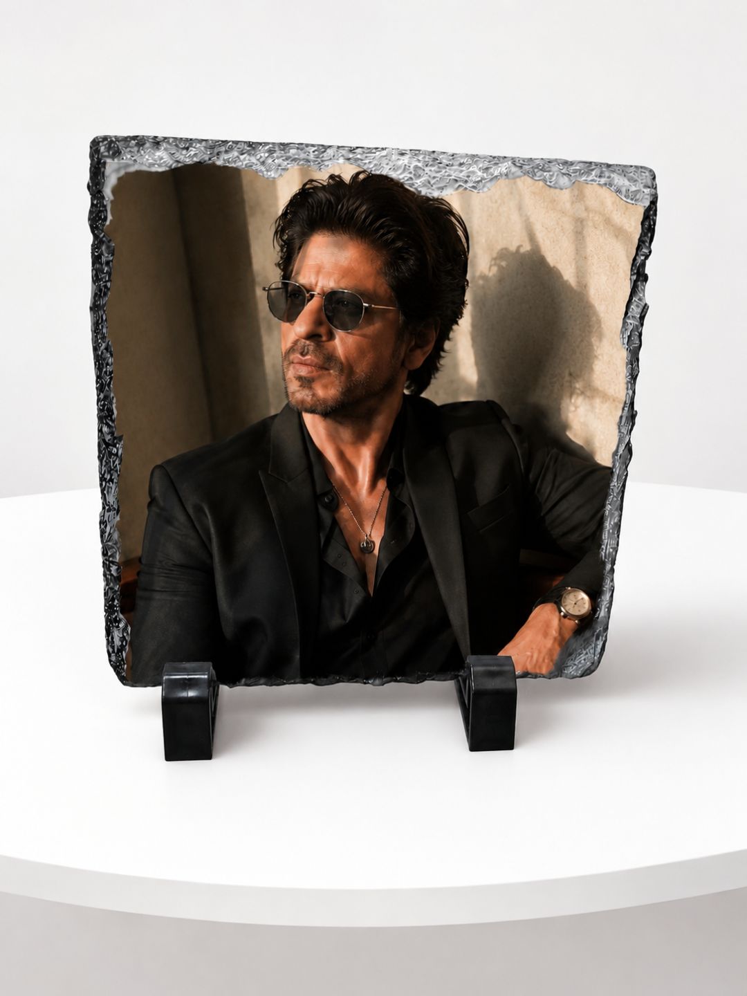 Personalized Custom Photo Rock Slate Plaque | Square Stone Picture Frame with Stands