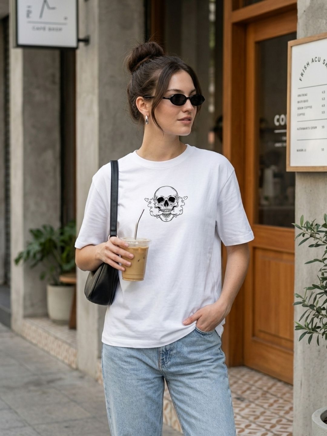 Sinister Floral Skull Graphic Tee – White