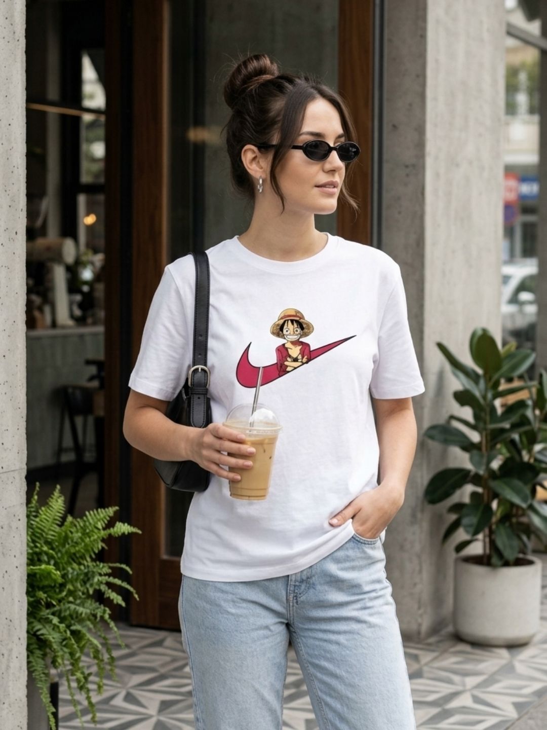 Straw Hat Luffy Swoosh Graphic Tee – White