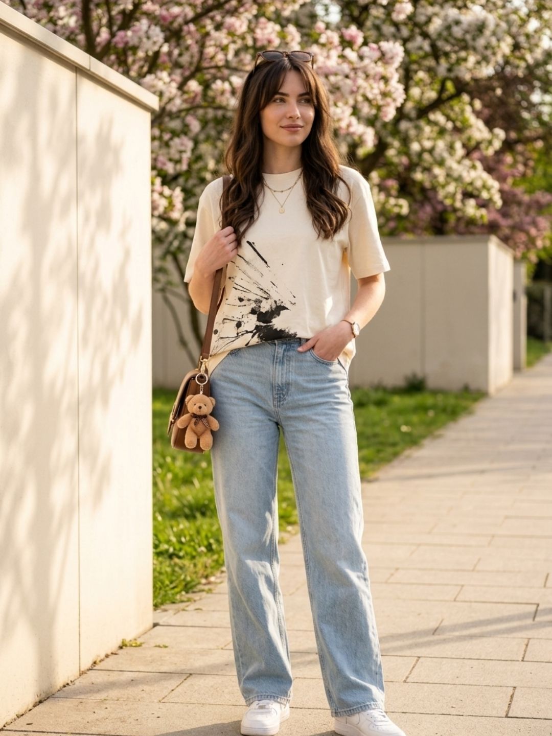 Abstract Ink Splash Oversized Tee – Cream
