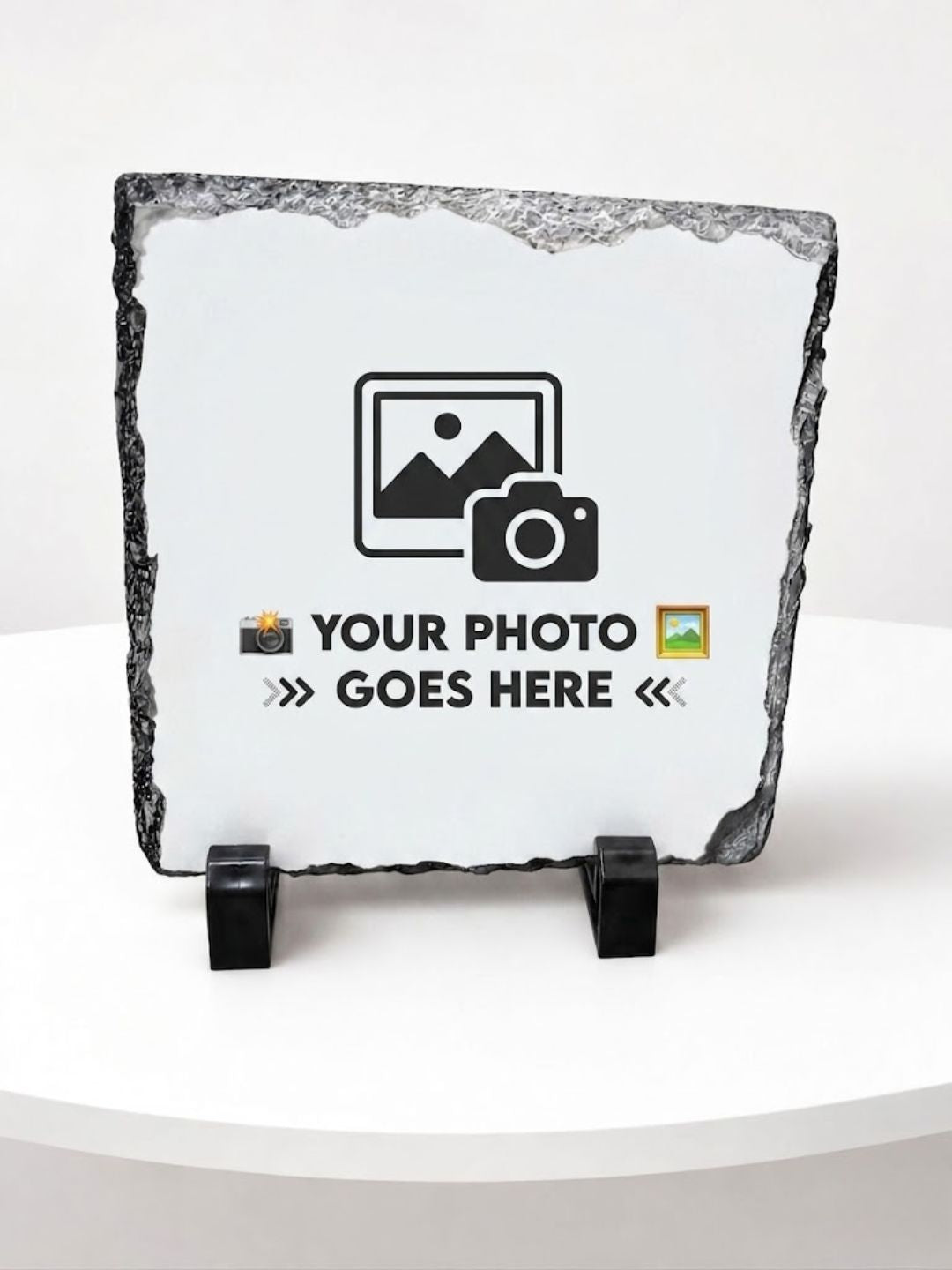 Personalized Custom Photo Rock Slate Plaque | Square Stone Picture Frame with Stands