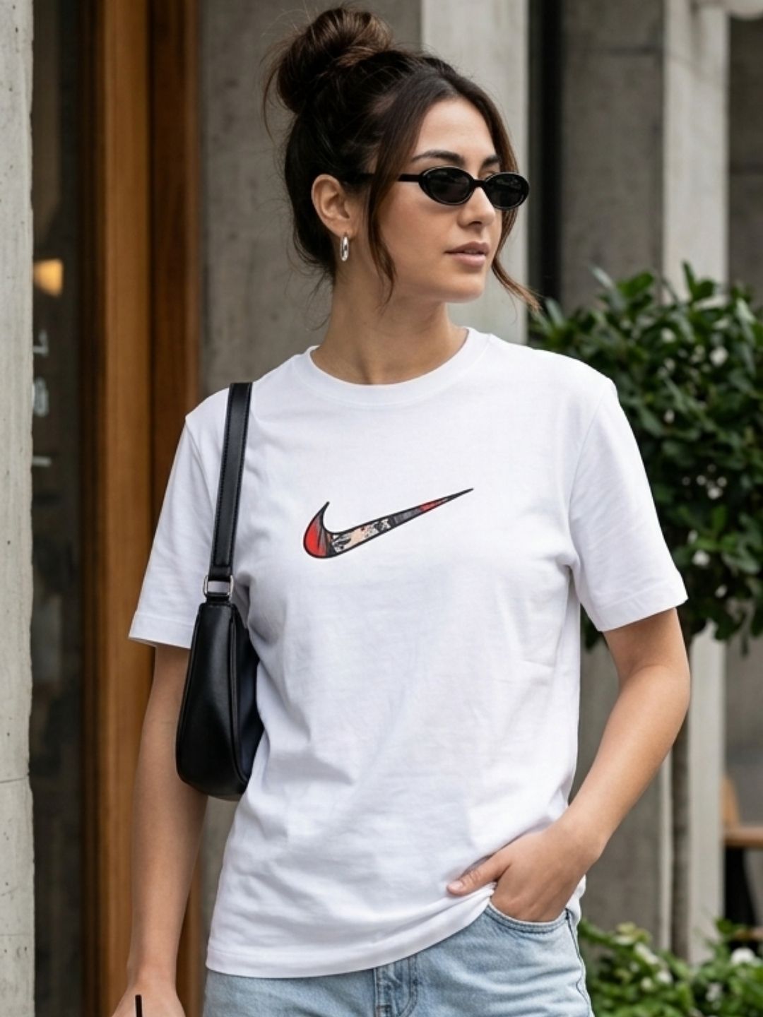 Floral Swoosh Graphic Tee – White
