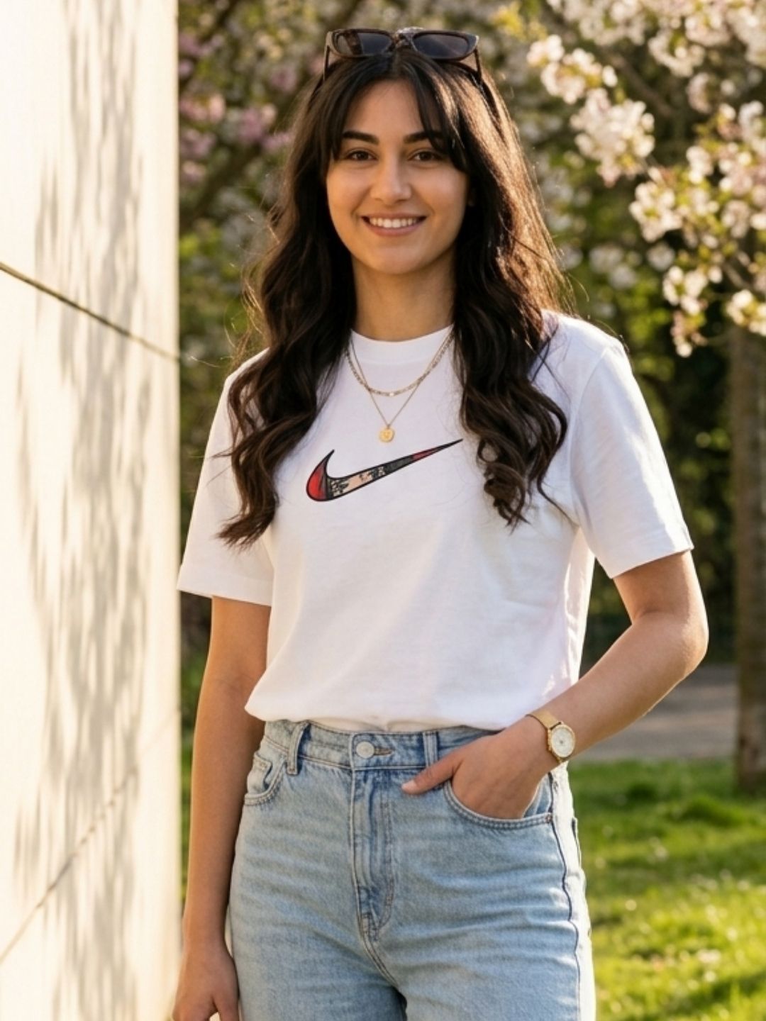 Floral Swoosh Graphic Tee – White