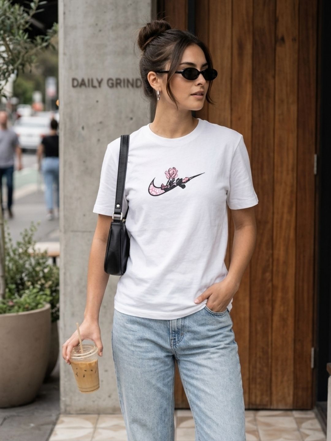 Floral Arrow Swoosh Graphic Tee – White