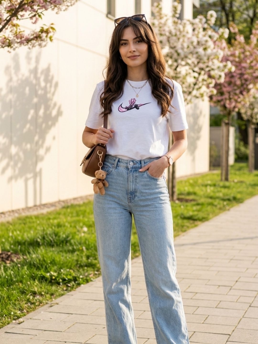 Floral Arrow Swoosh Graphic Tee – White