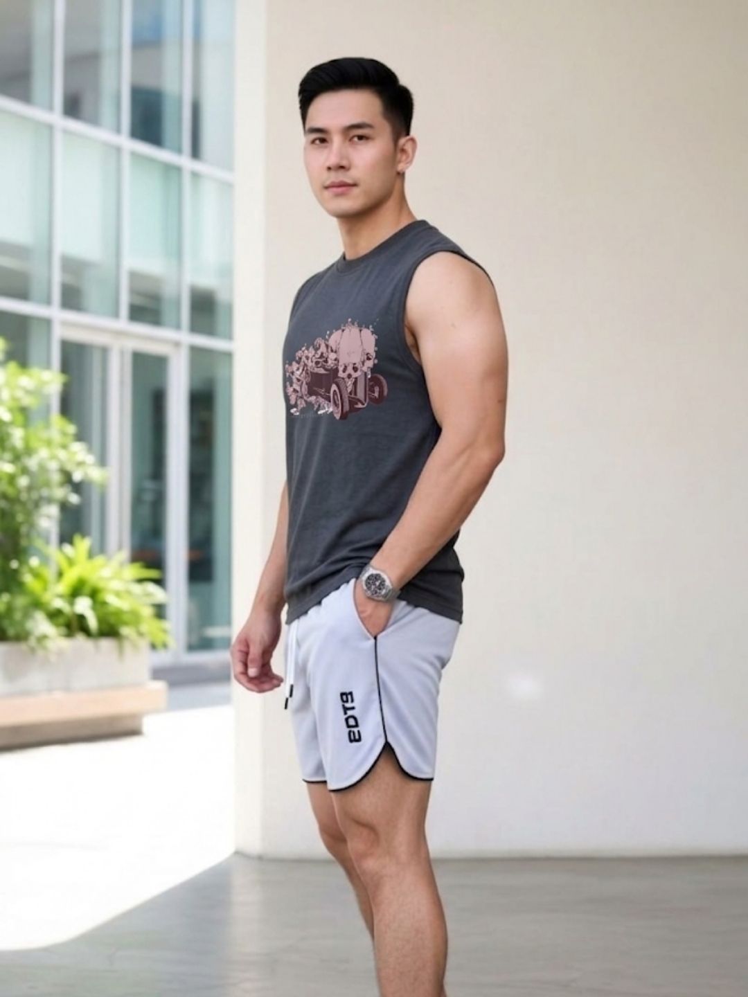 The Modvue Skull Hot Rod Graphic Muscle Tank - Heather Grey