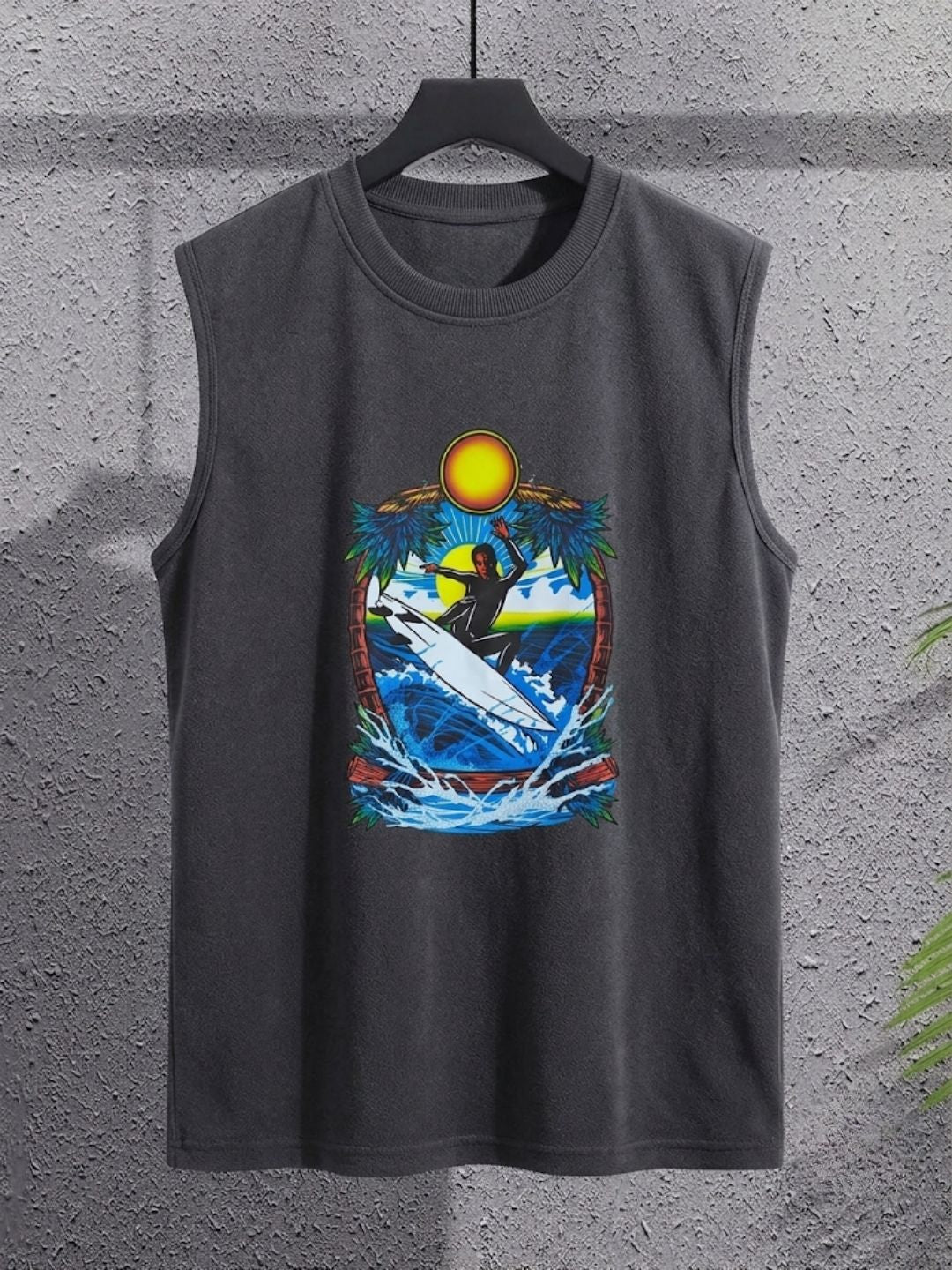 Vintage Wave Rider Sleeveless Tee | Charcoal | The Modvue