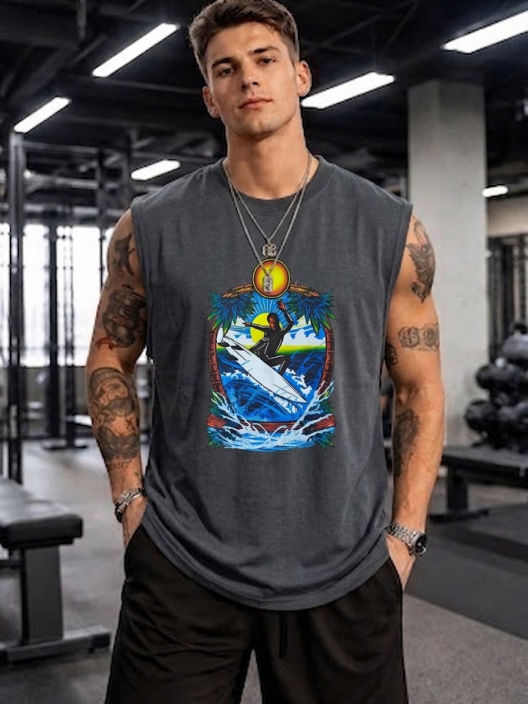 Vintage Wave Rider Sleeveless Tee | Charcoal | The Modvue