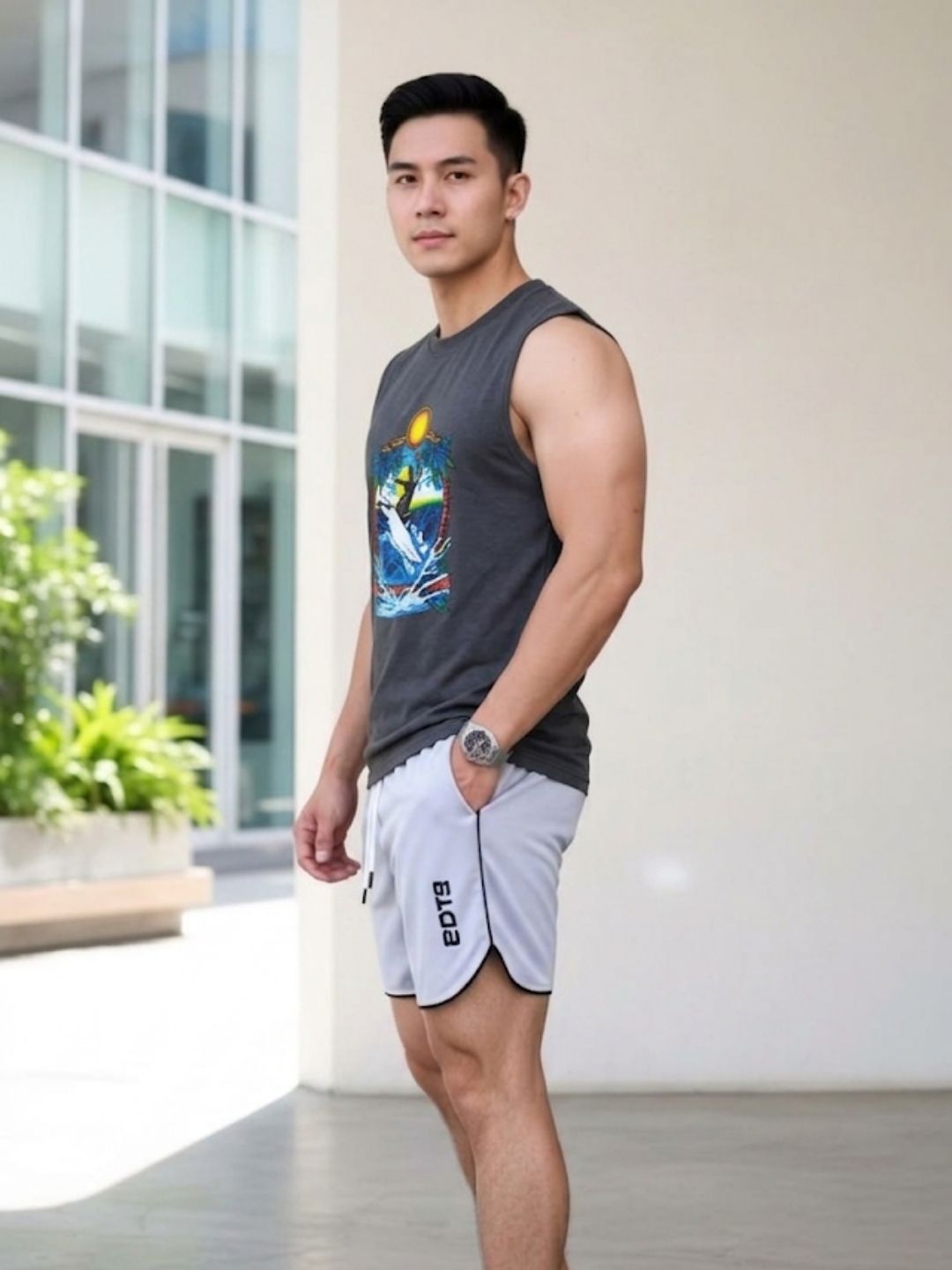 Vintage Wave Rider Sleeveless Tee | Charcoal | The Modvue