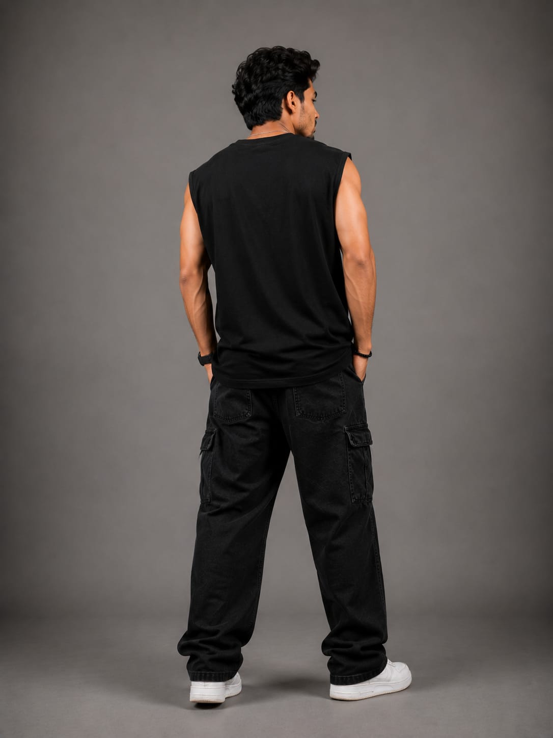 Retro Aviator Graphic Sleeveless T-Shirt - Black