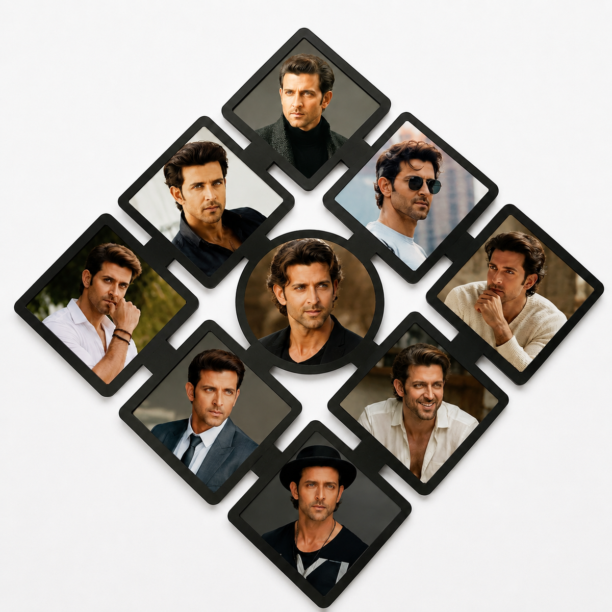 Diamond collage photo frame set 9-in-1 black geometric wall art