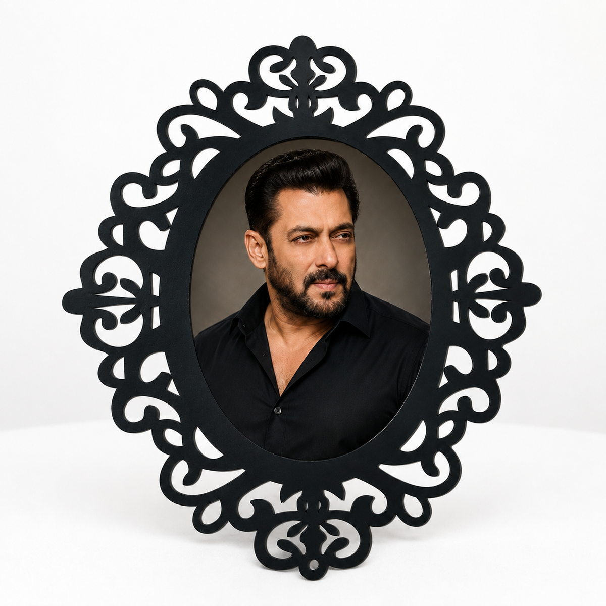 Victorian ornate oval laser-cut black acrylic personalised photo frame