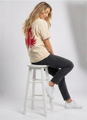 Crimson Aura Oversized Graphic Tee – Cream