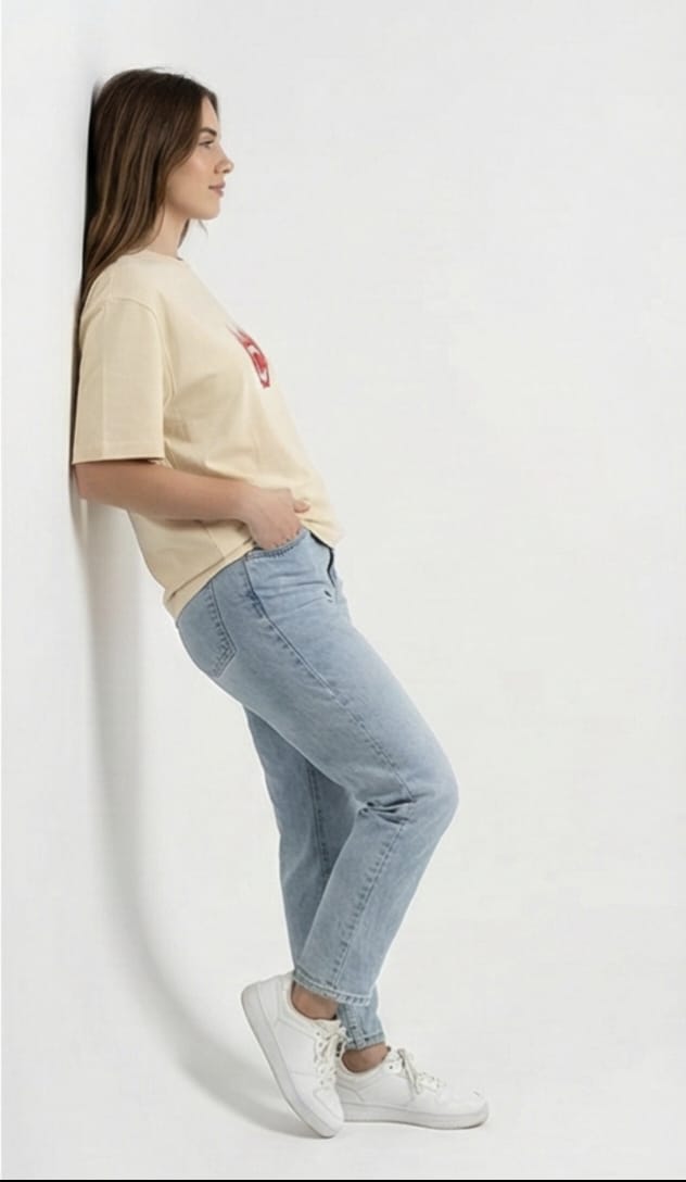 Crimson Aura Oversized Graphic Tee – Cream