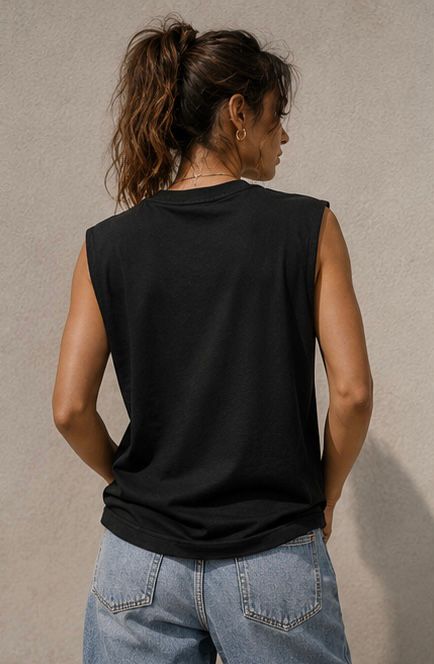 The Modvue Oversized Retro Surf California Muscle Tee | Women's Black Tank Top