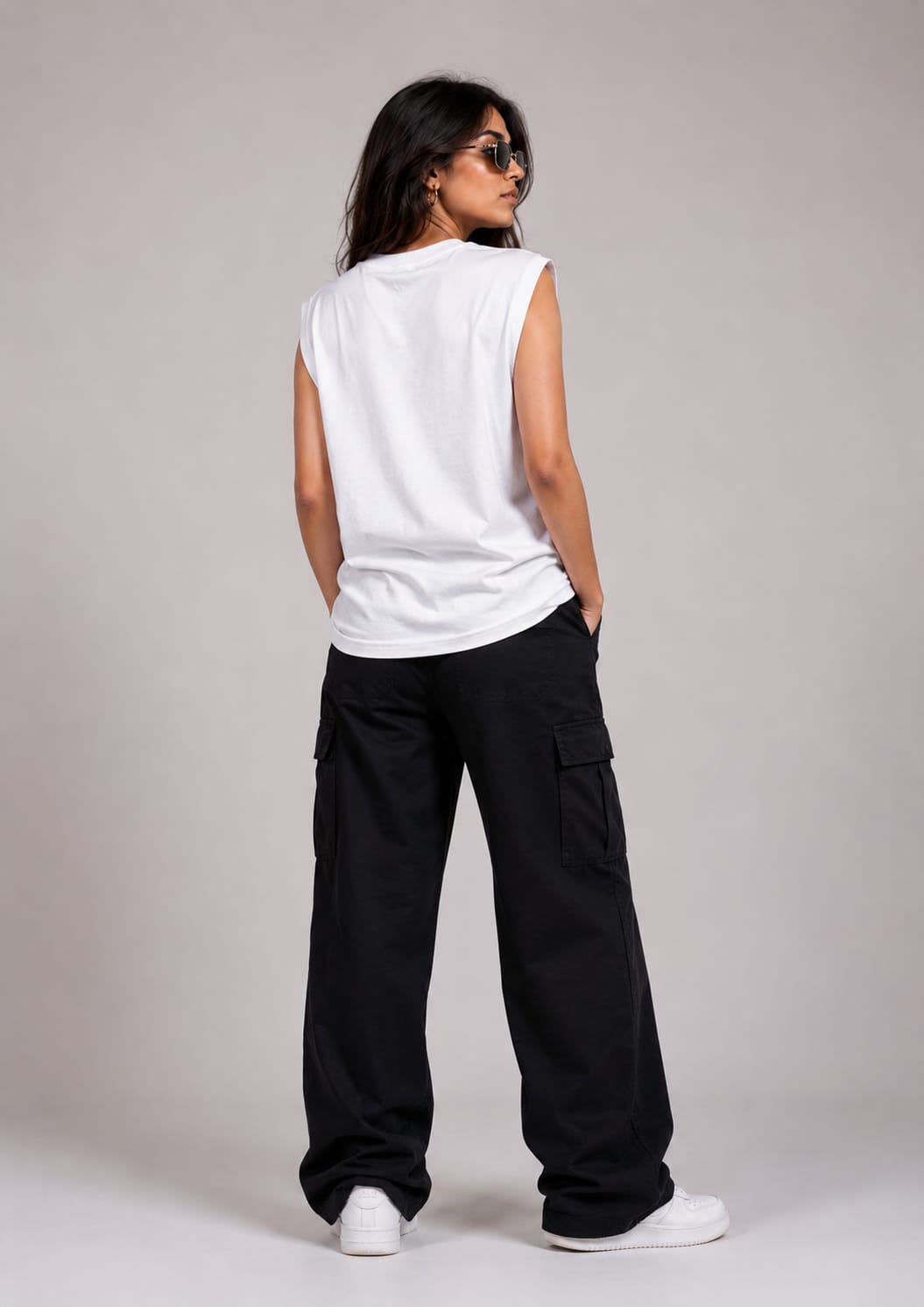 The Modvue Oversized Hipster Skull Muscle Tee | Women's White Graphic Tank