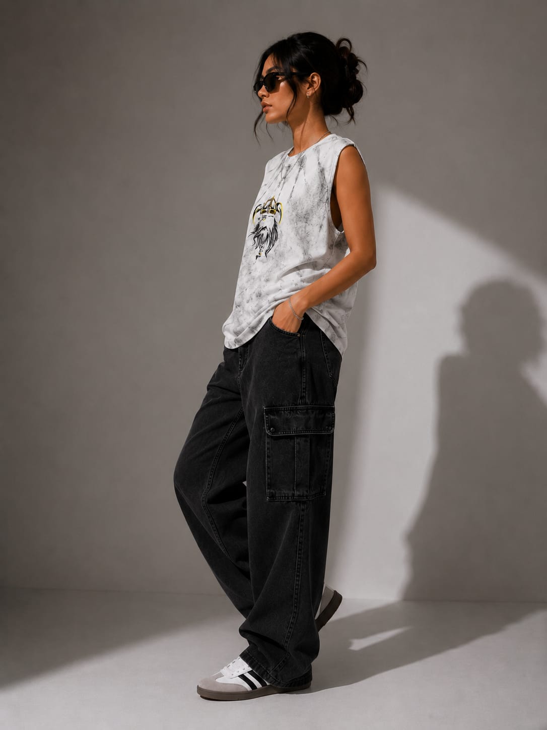 The Modvue Oversized Acid Wash Viking Muscle Tee | Women's Streetwear Tank