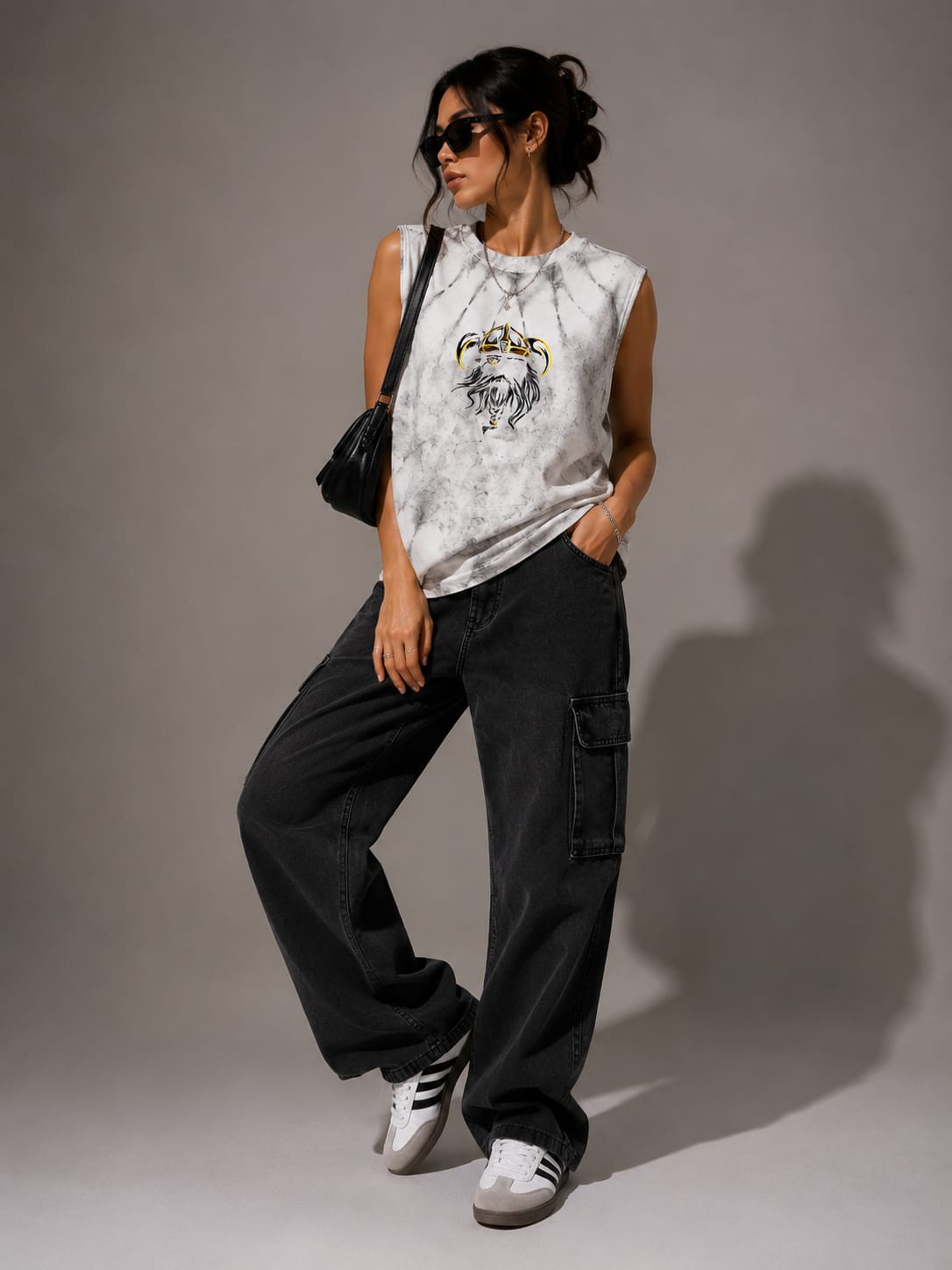 The Modvue Oversized Acid Wash Viking Muscle Tee | Women's Streetwear Tank