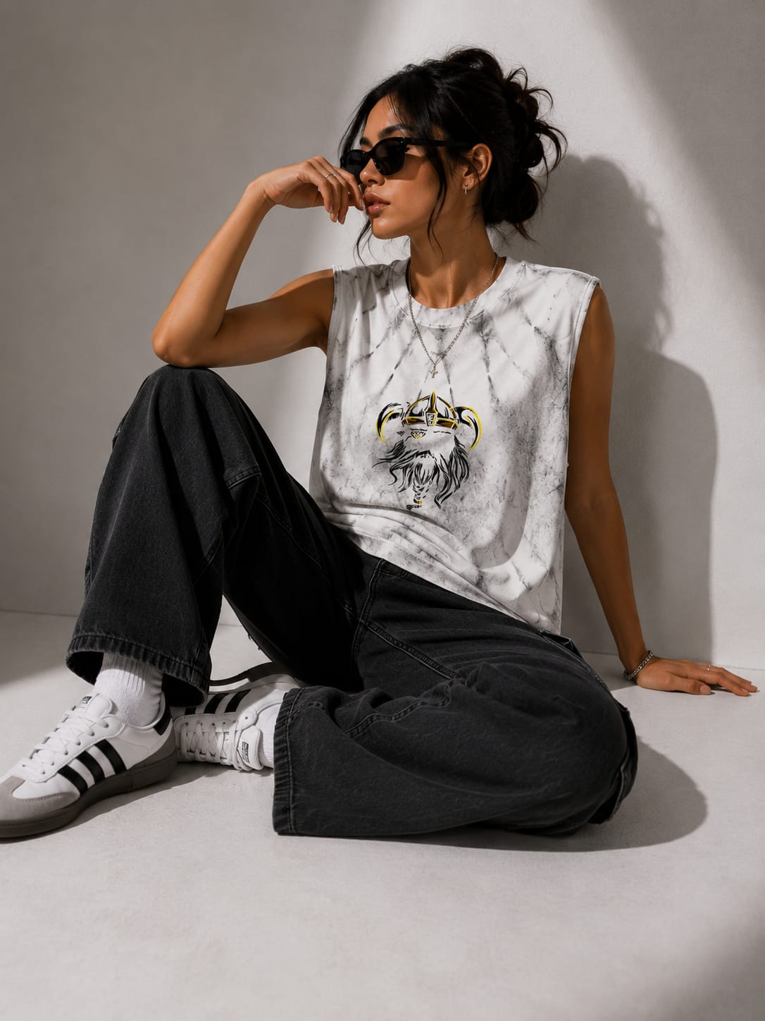 The Modvue Oversized Acid Wash Viking Muscle Tee | Women's Streetwear Tank