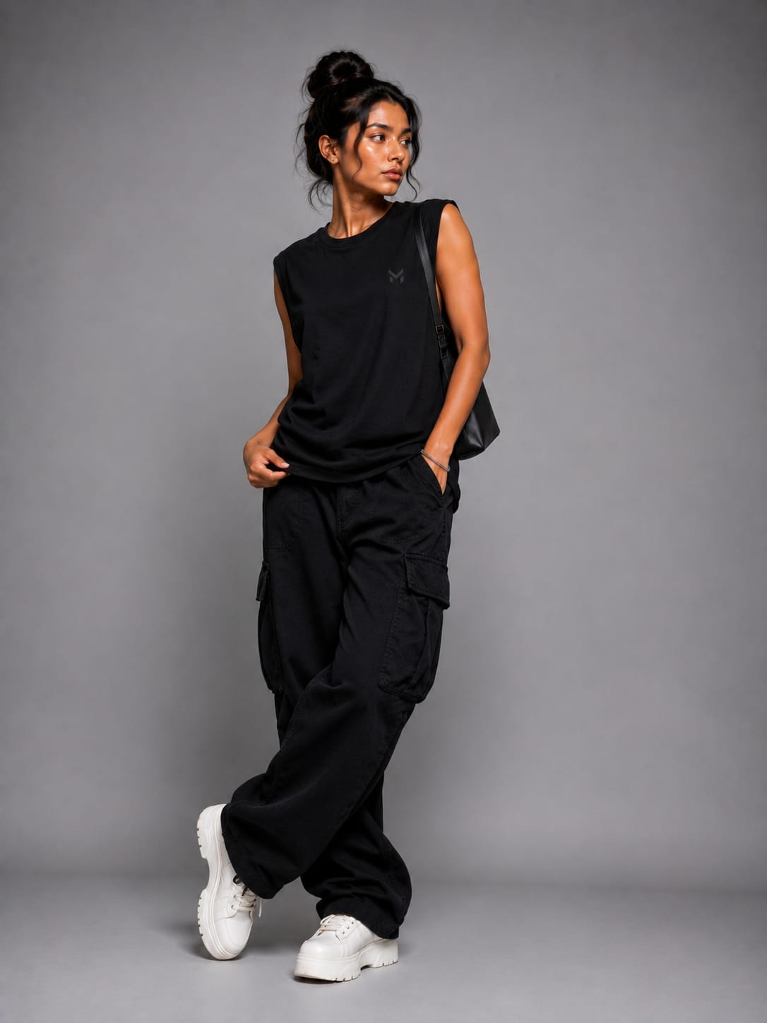 The Modvue Oversized Black Muscle Tee | Women's Minimalist Streetwear Tank
