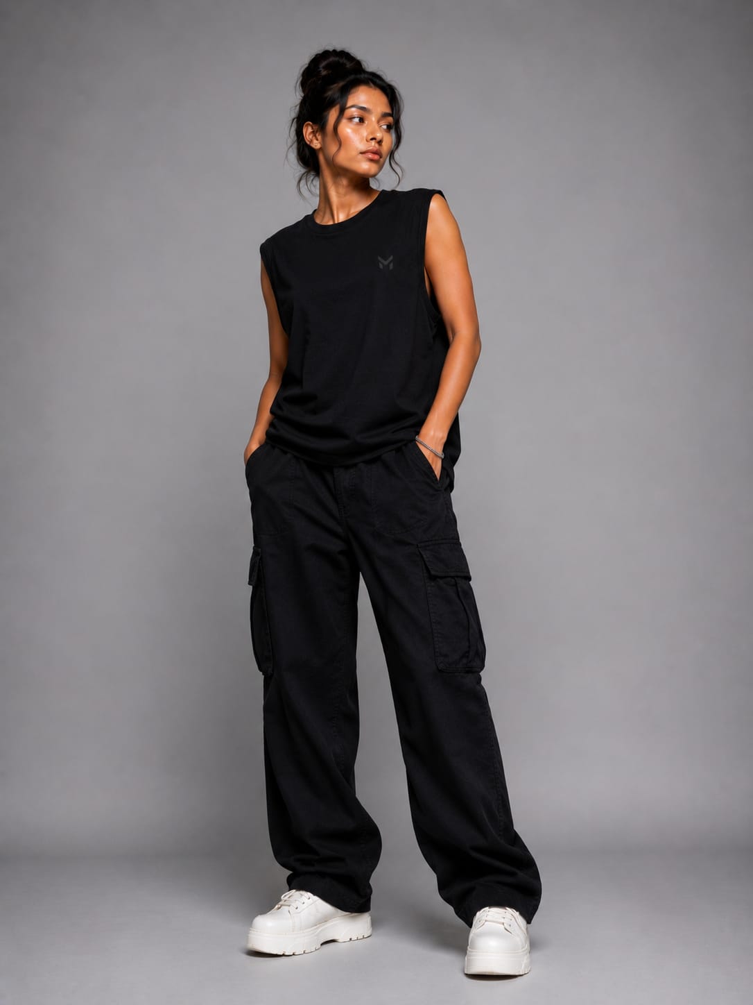 The Modvue Oversized Black Muscle Tee | Women's Minimalist Streetwear Tank