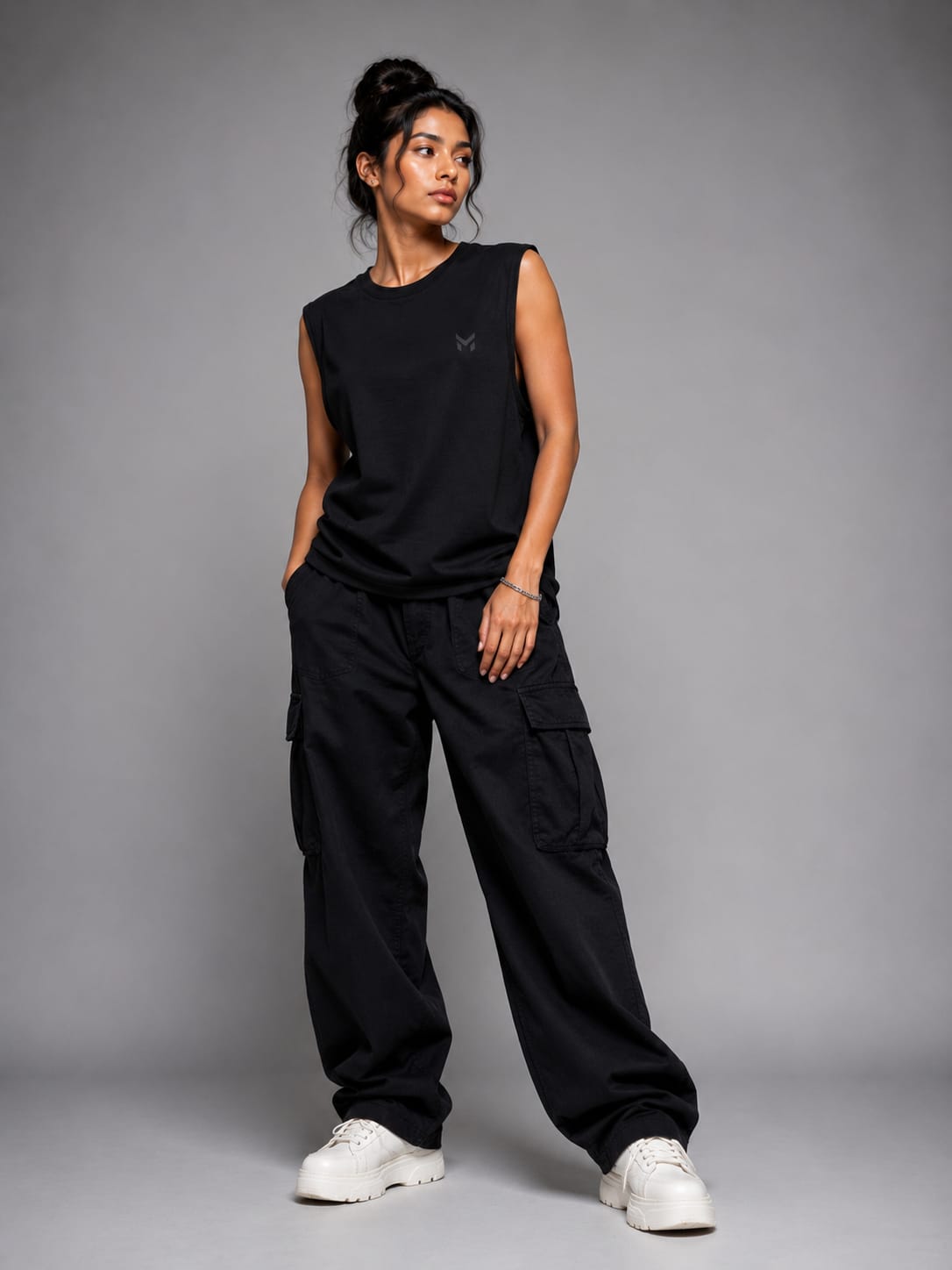 The Modvue Oversized Black Muscle Tee | Women's Minimalist Streetwear Tank
