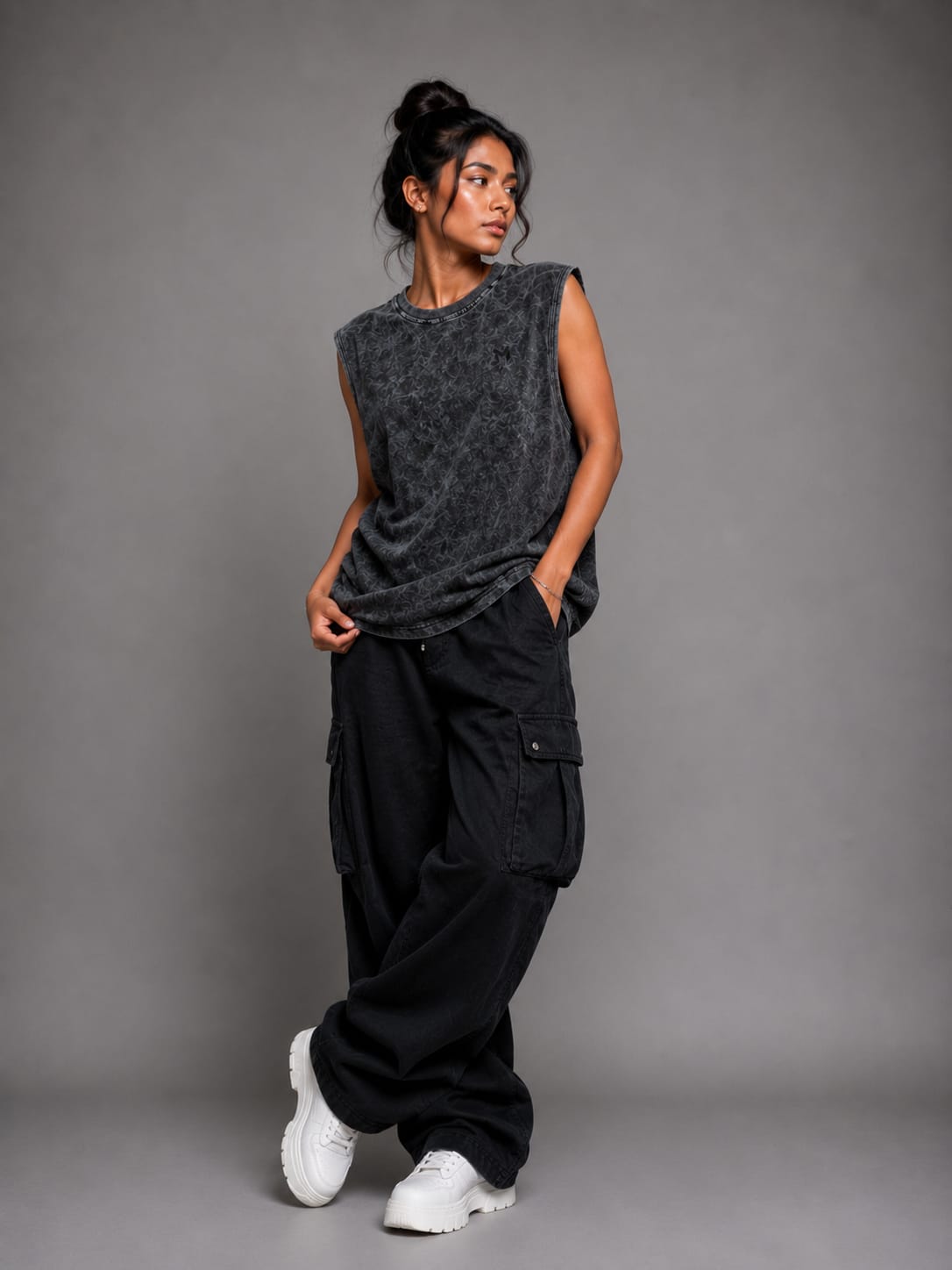 The Modvue Oversized Acid Wash Muscle Tee | Vintage Black Streetwear Tank