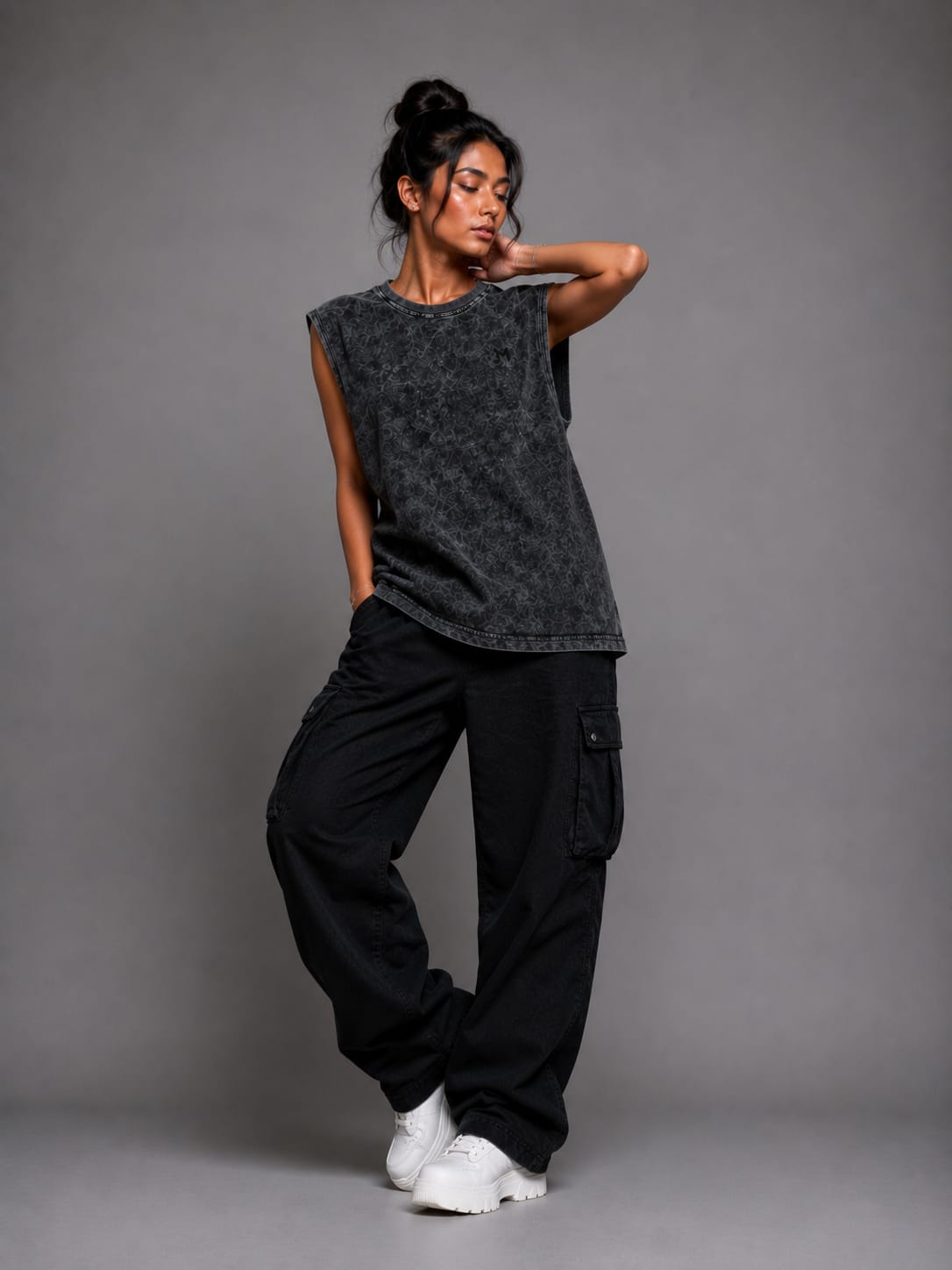 The Modvue Oversized Acid Wash Muscle Tee | Vintage Black Streetwear Tank