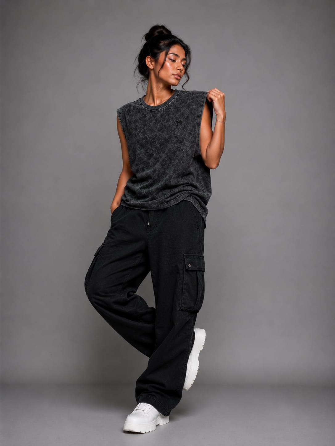 The Modvue Oversized Acid Wash Muscle Tee | Vintage Black Streetwear Tank