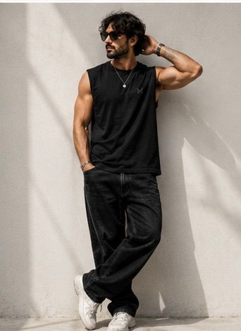 The Modvue Essential Black Muscle Tee | Men's Minimalist Sleeveless T-Shirt