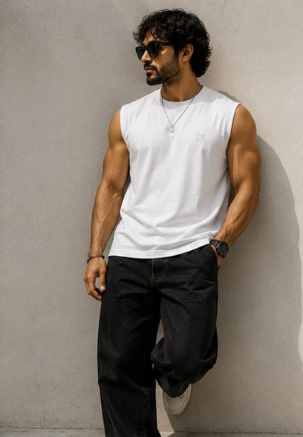 The Modvue Essential White Muscle Tee | Men's Minimalist Sleeveless T-Shirt