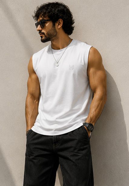 The Modvue Essential White Muscle Tee | Men's Minimalist Sleeveless T-Shirt