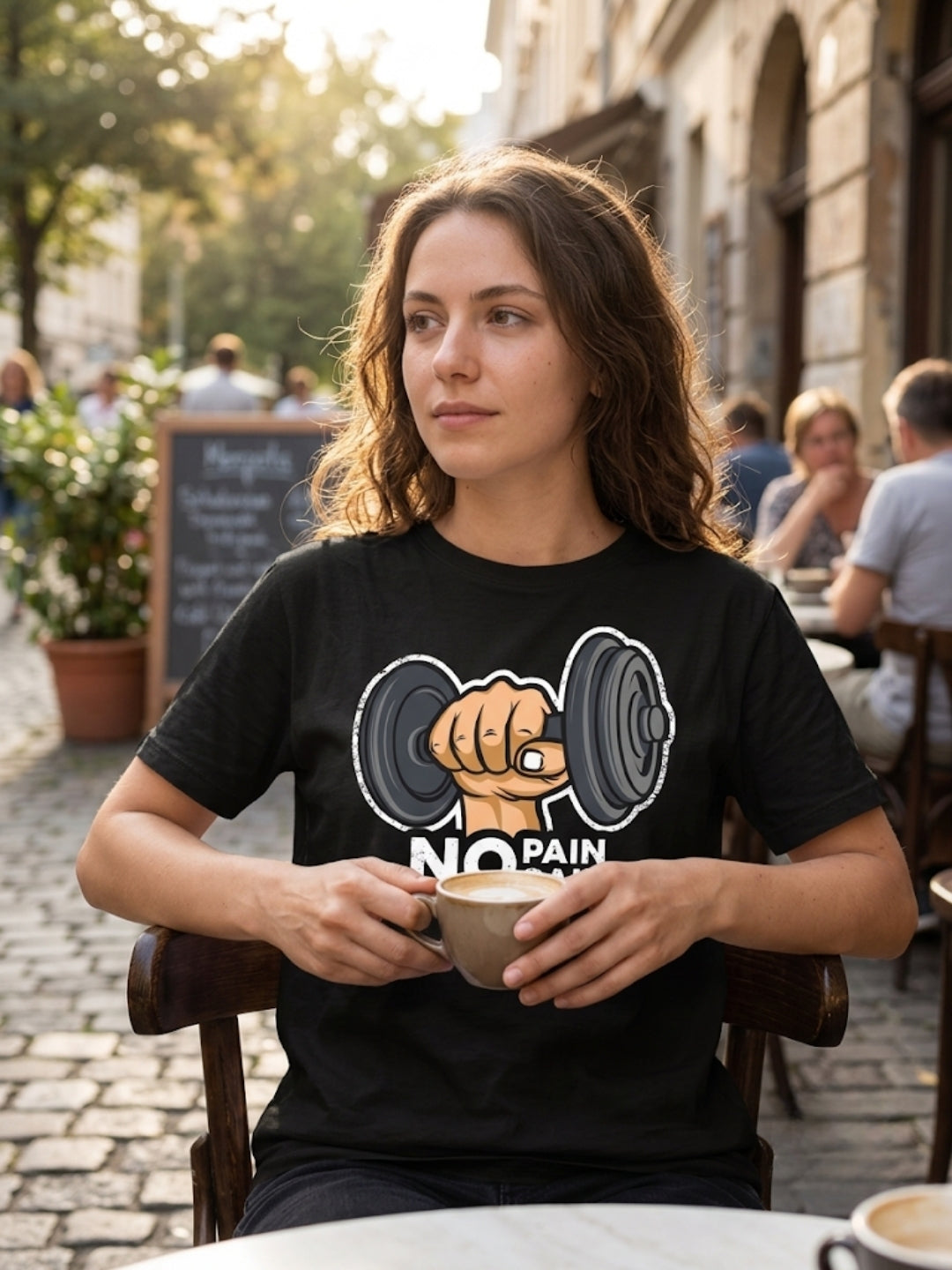 No Pain No Gain Dumbbell Fist Oversized Tee – Women’s Black
