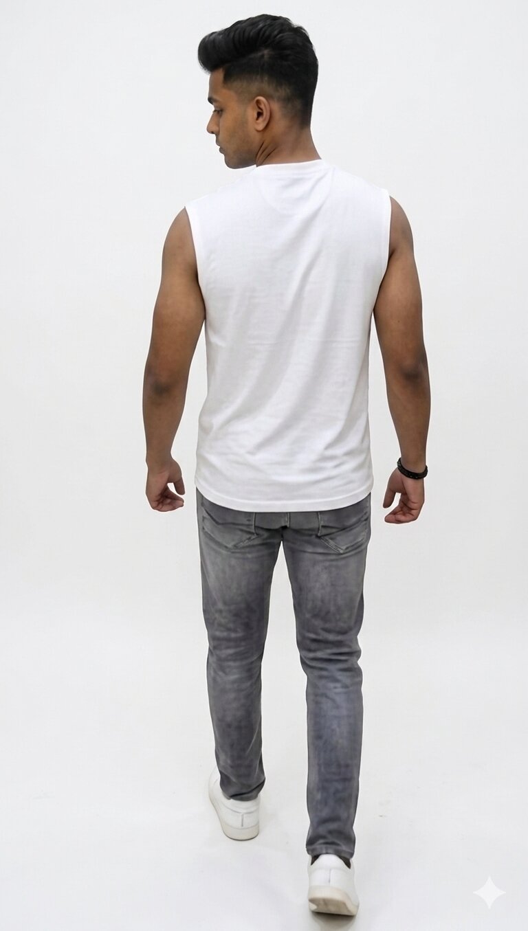 The Modvue Men's Hipster Skull Graphic Muscle Tee | White Sleeveless Tank Top