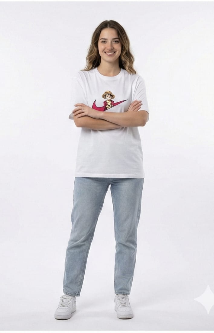 Straw Hat Luffy Swoosh Graphic Tee – White
