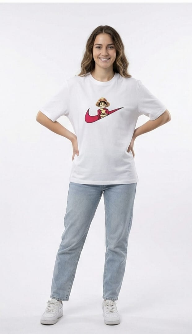 Straw Hat Luffy Swoosh Graphic Tee – White