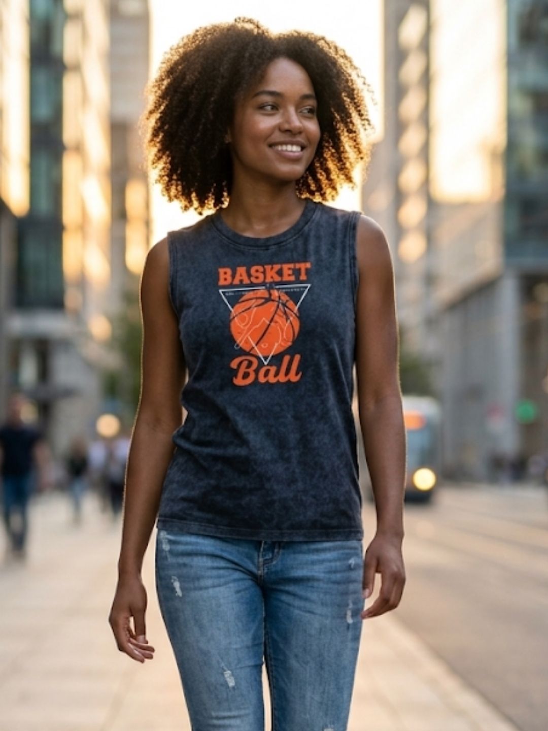 Basketball Retro Triangle Muscle Tank – Women’s Acid Wash Black