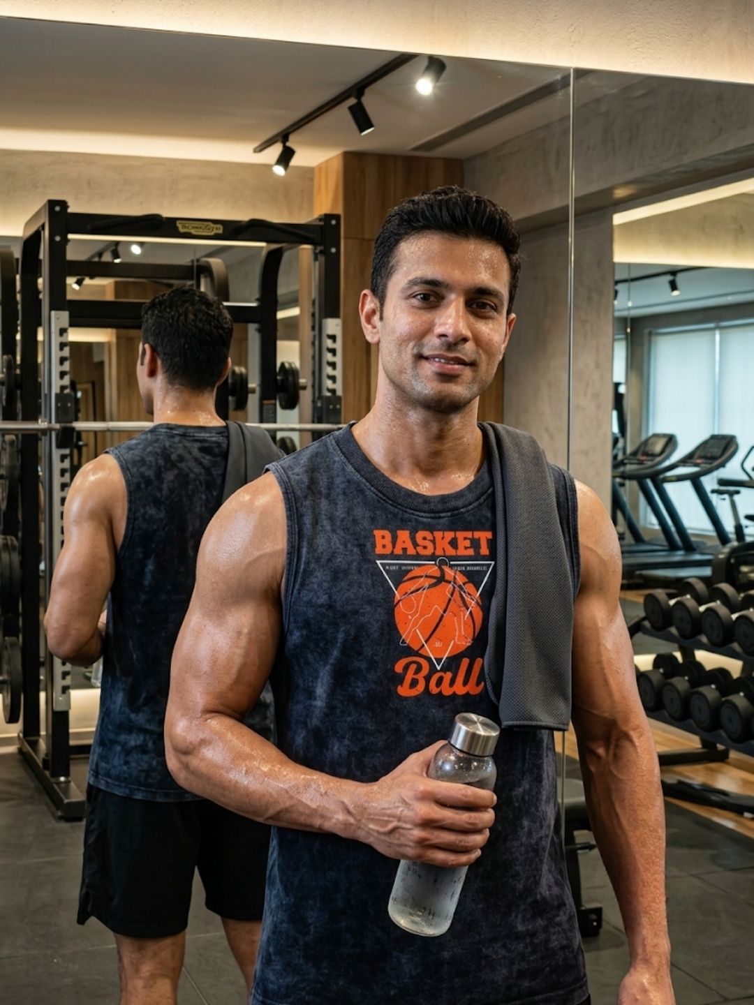 Basketball Retro Triangle Muscle Tank – Acid Wash Black