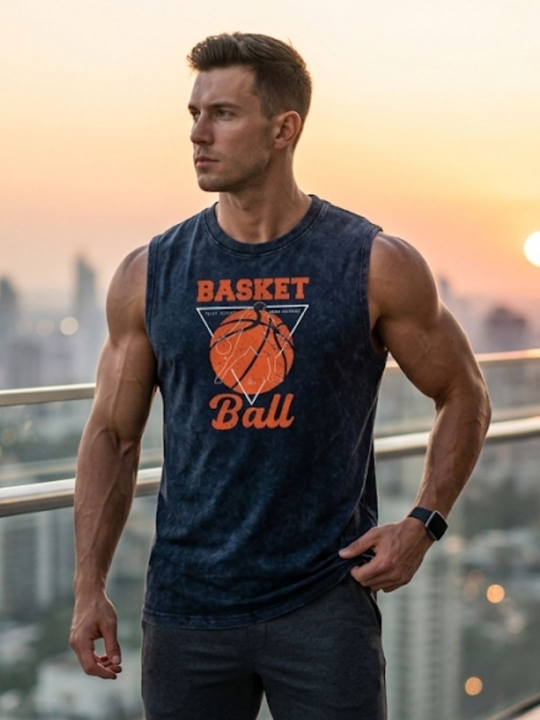 Basketball Retro Triangle Muscle Tank – Acid Wash Black