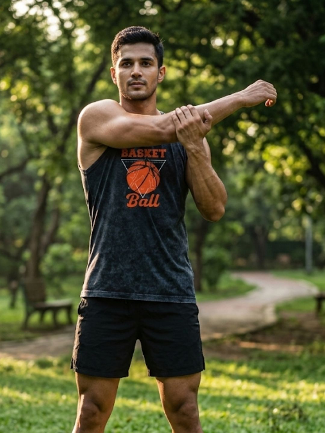 Basketball Retro Triangle Muscle Tank – Acid Wash Black