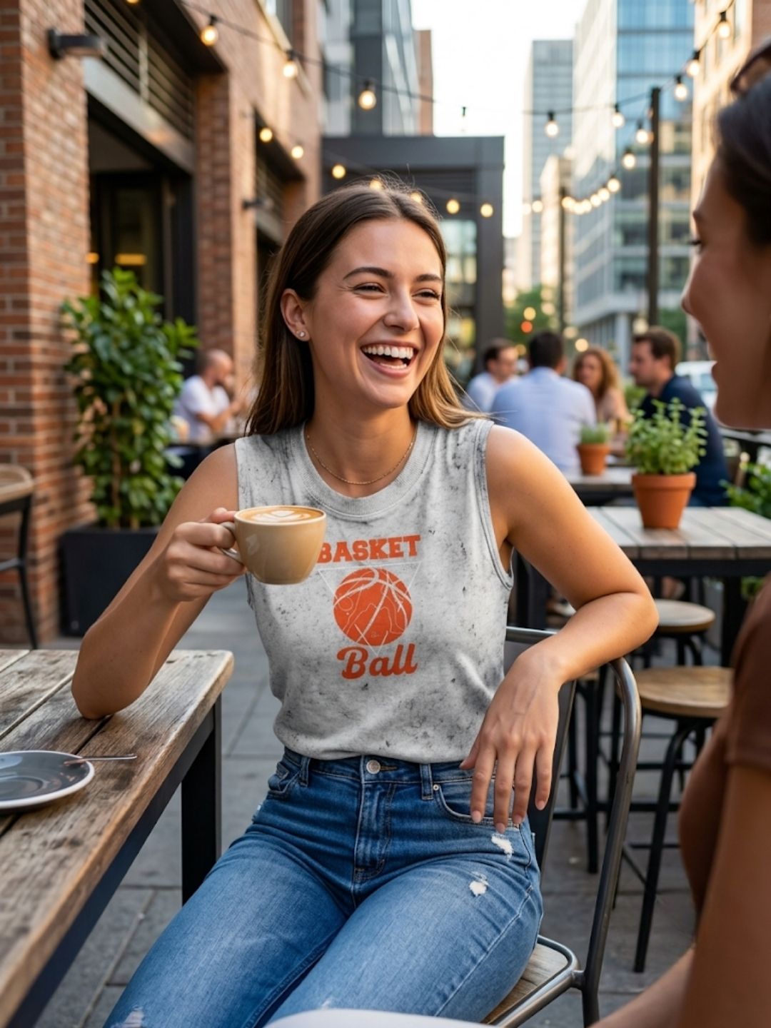 Basketball Retro Triangle Muscle Tank – Women’s Acid Wash White
