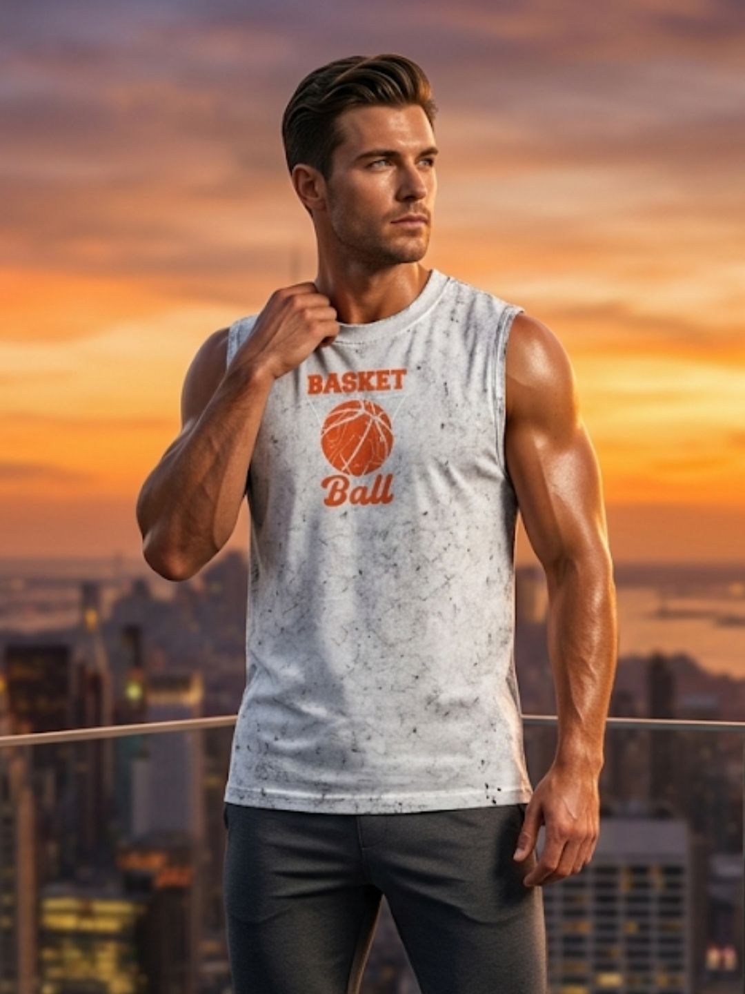 Basketball Athletic Division Muscle Tank – Men’s Acid Wash White