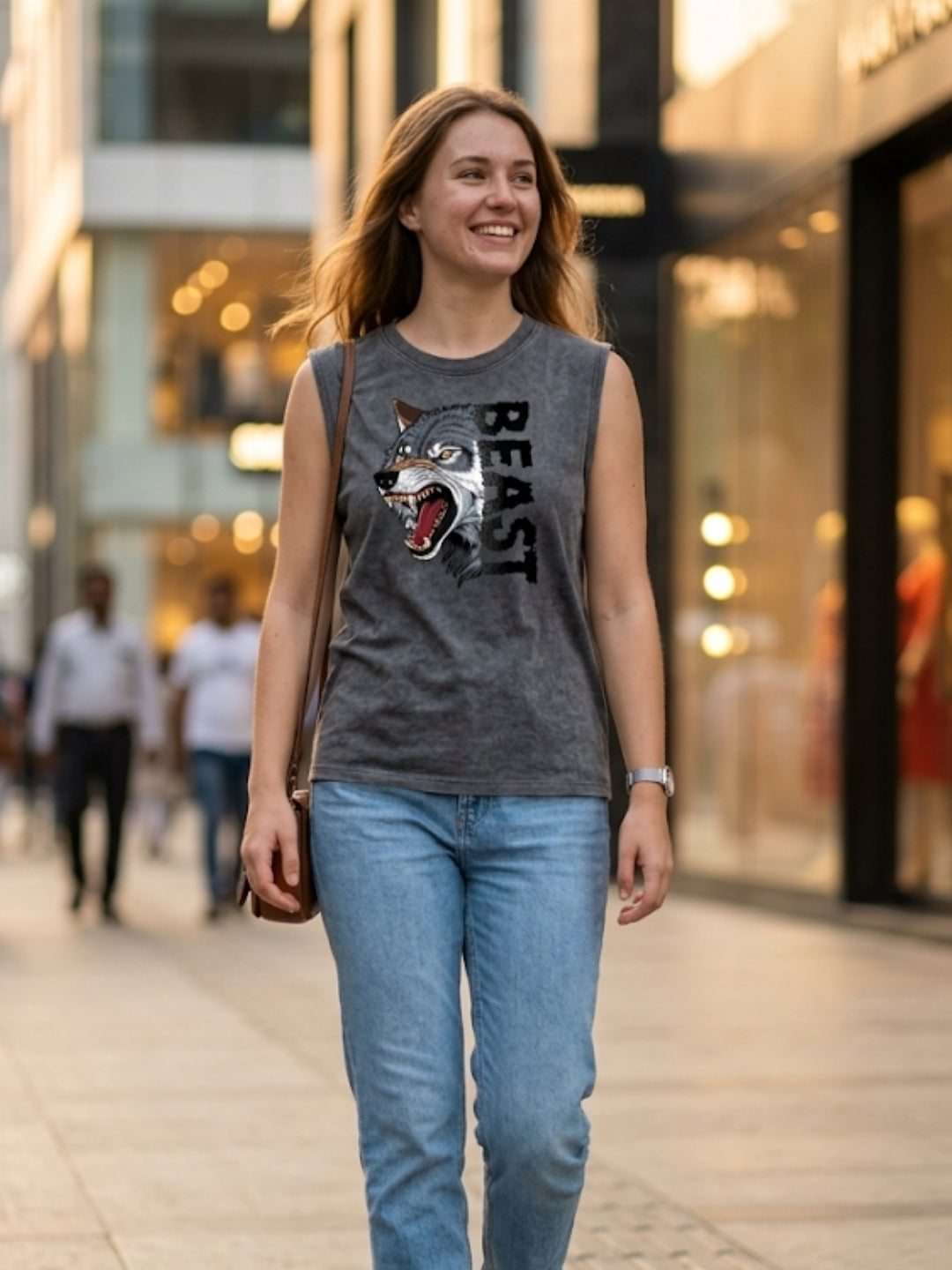 Beast Wolf Muscle Tank – Women’s Acid Wash Grey