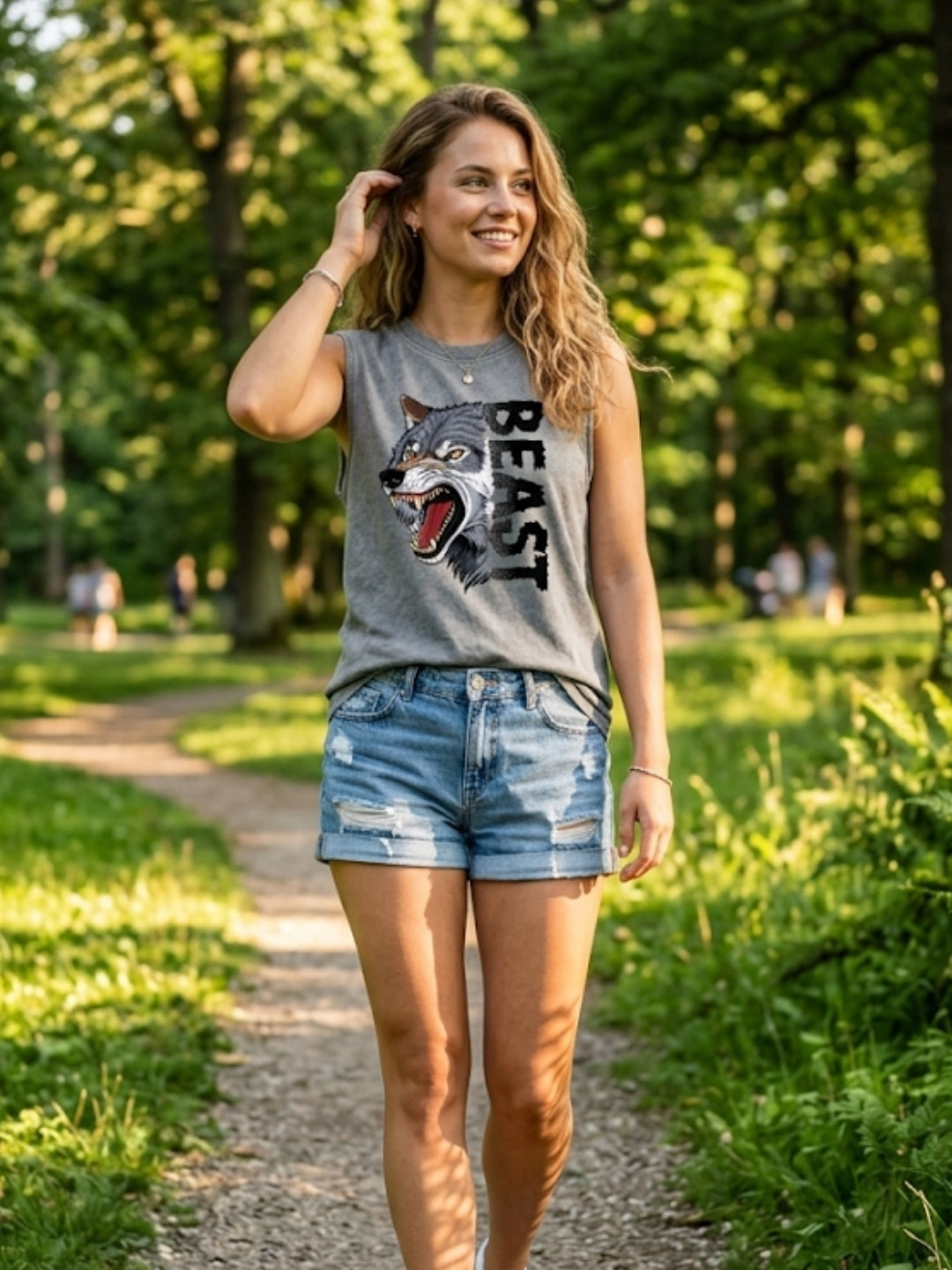 Beast Wolf Muscle Tank – Women’s Acid Wash Grey
