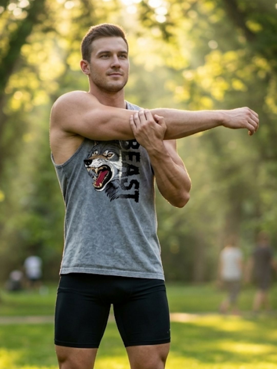 Beast Wolf Muscle Tank – Men’s Acid Wash Grey