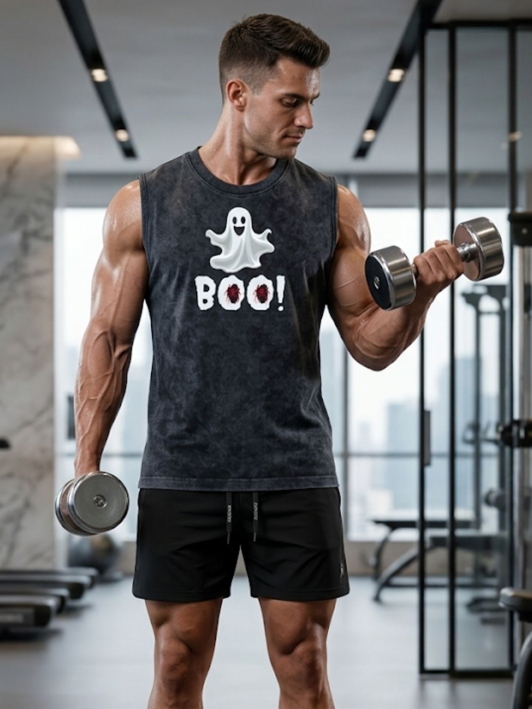 Ghost BOO! Muscle Tank – Acid Wash Black