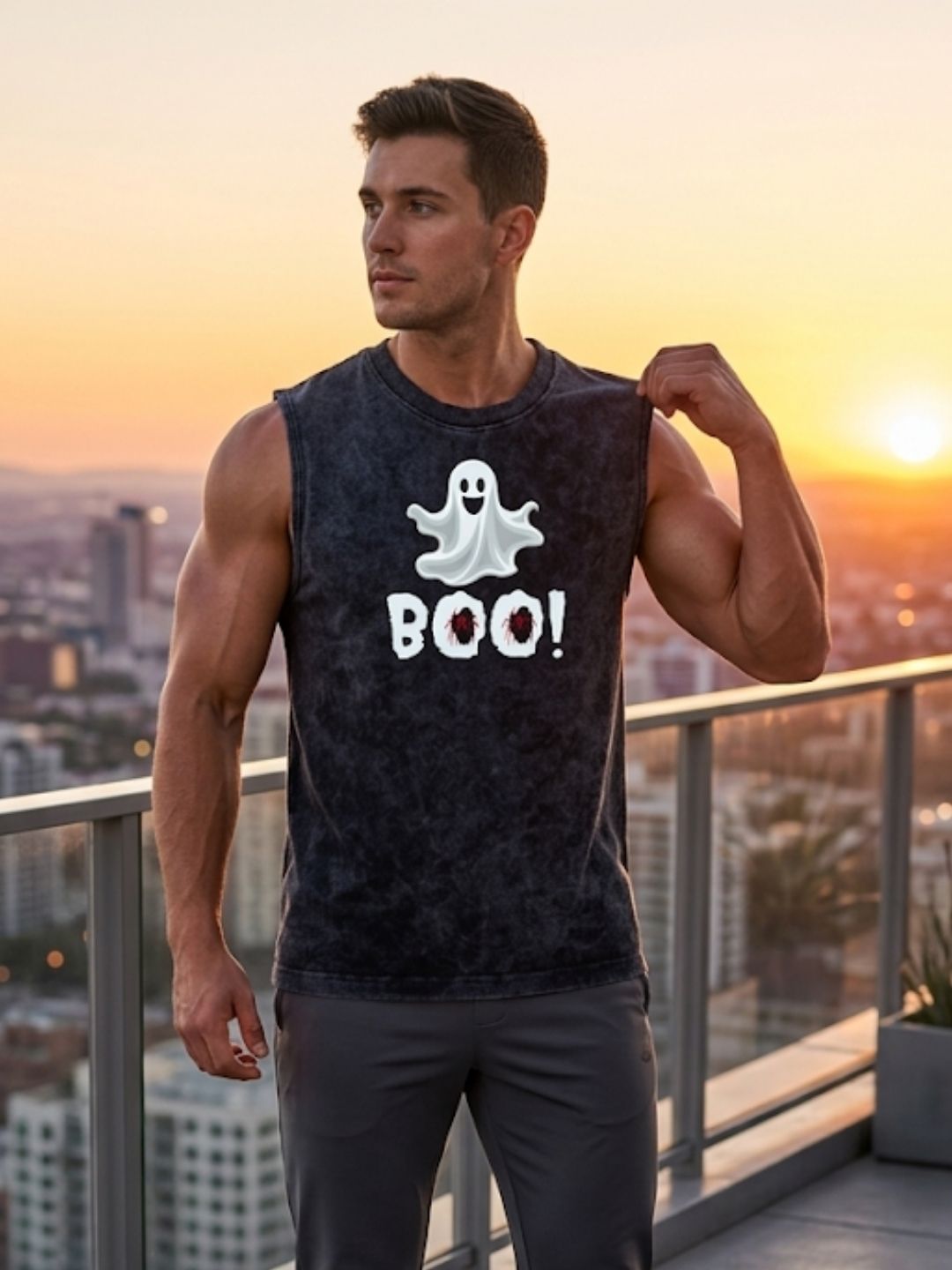 Ghost BOO! Muscle Tank – Acid Wash Black